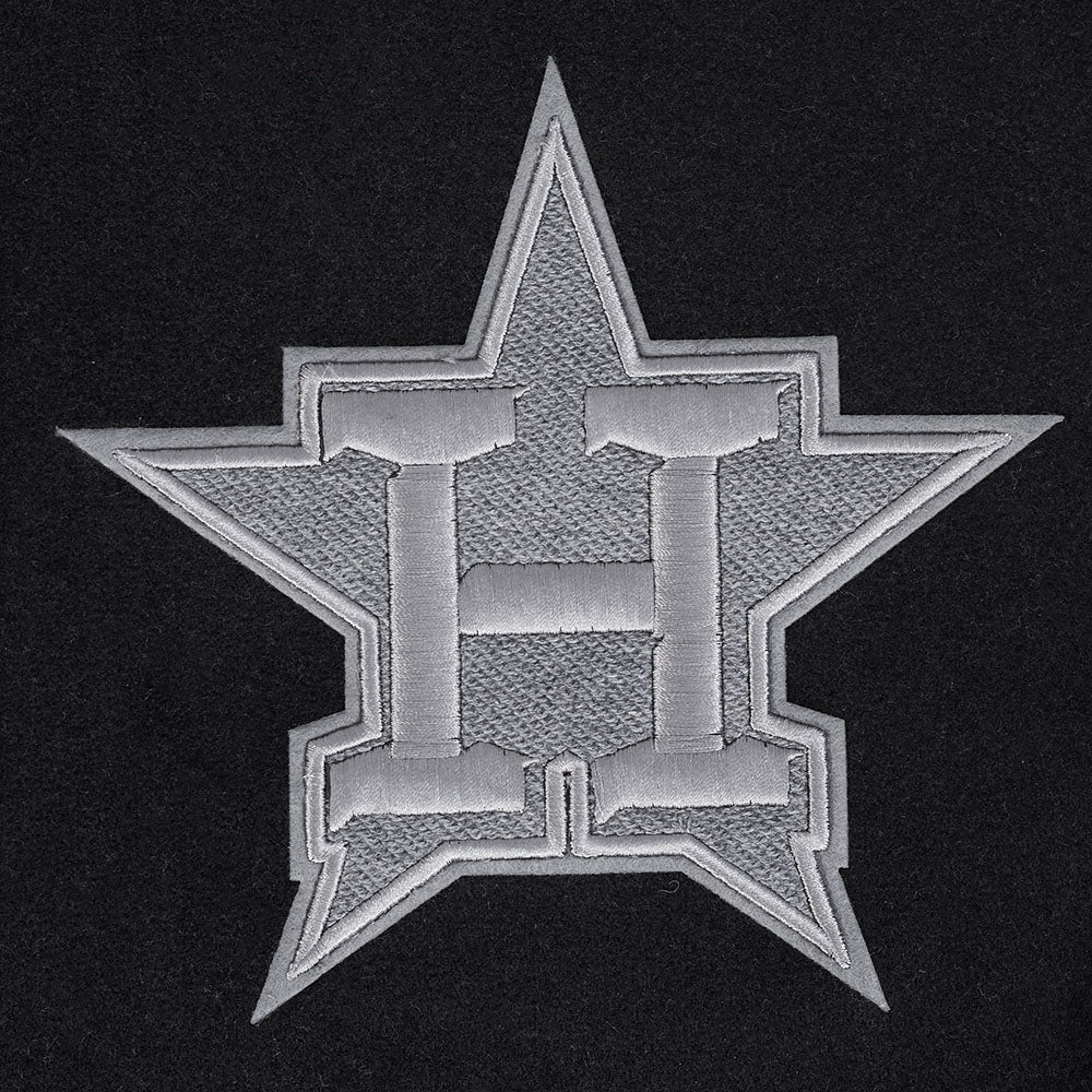 MLB HOUSTON ASTROS REVERSE FRENCH TERRY MEN'S COLOR BLOCK WOOL VARSITY JACKET (BLACK/GRAY/EGGSHELL) - Image 9