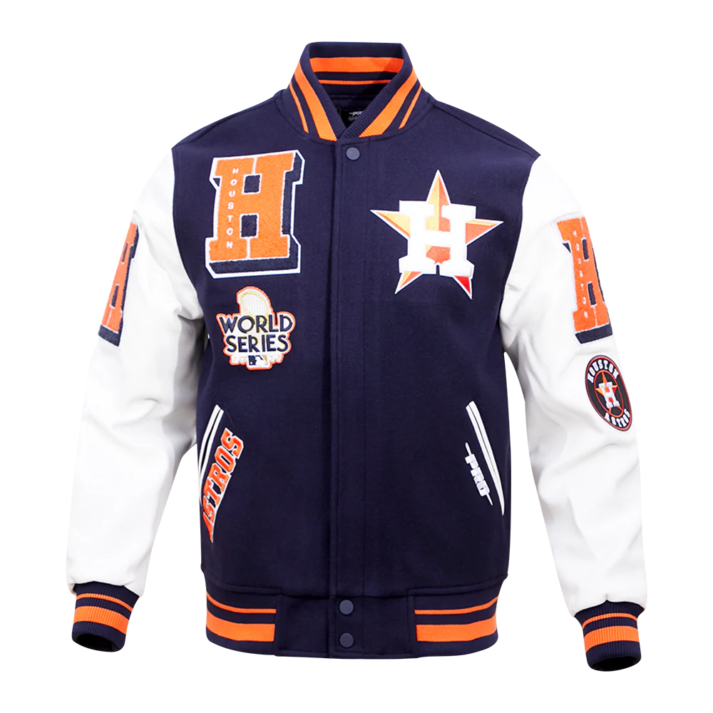 MLB HOUSTON ASTROS MASHUP MEN'S RIB WOOL VARSITY JACKET (MIDNIGHT NAVY/ORANGE/MIDNIGHT NAVY)