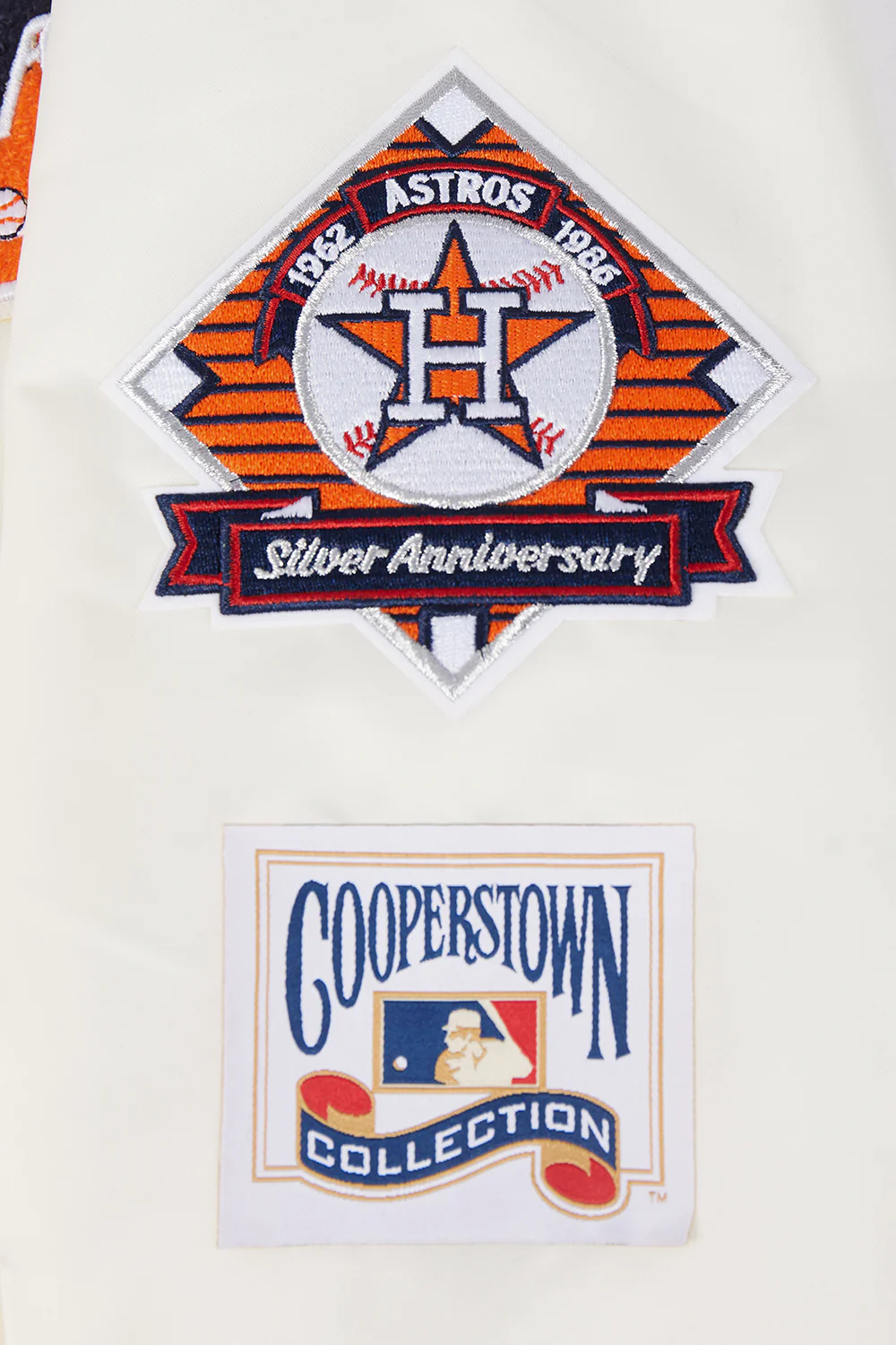 MLB HOUSTON ASTROS RETRO CLASSIC MEN'S RIB SATIN JACKET (EGGSHELL/MIDNIGHT NAVY) - Image 9
