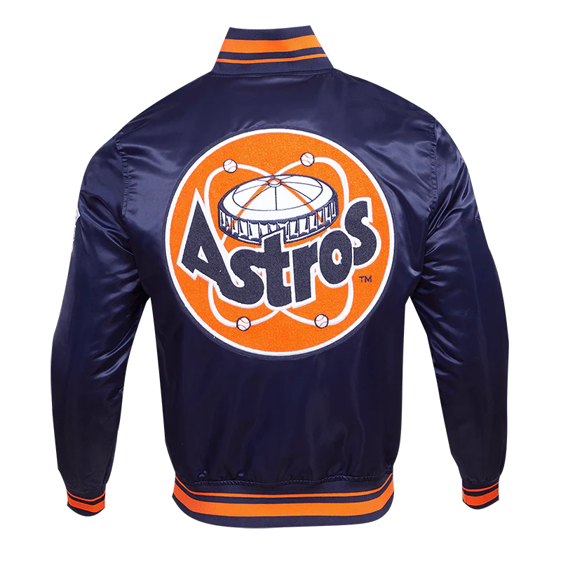 MLB HOUSTON ASTROS RETRO CLASSIC MEN'S RIB SATIN JACKET (MIDNIGHT NAVY/ORANGE/ MIDNIGHT) - Image 3