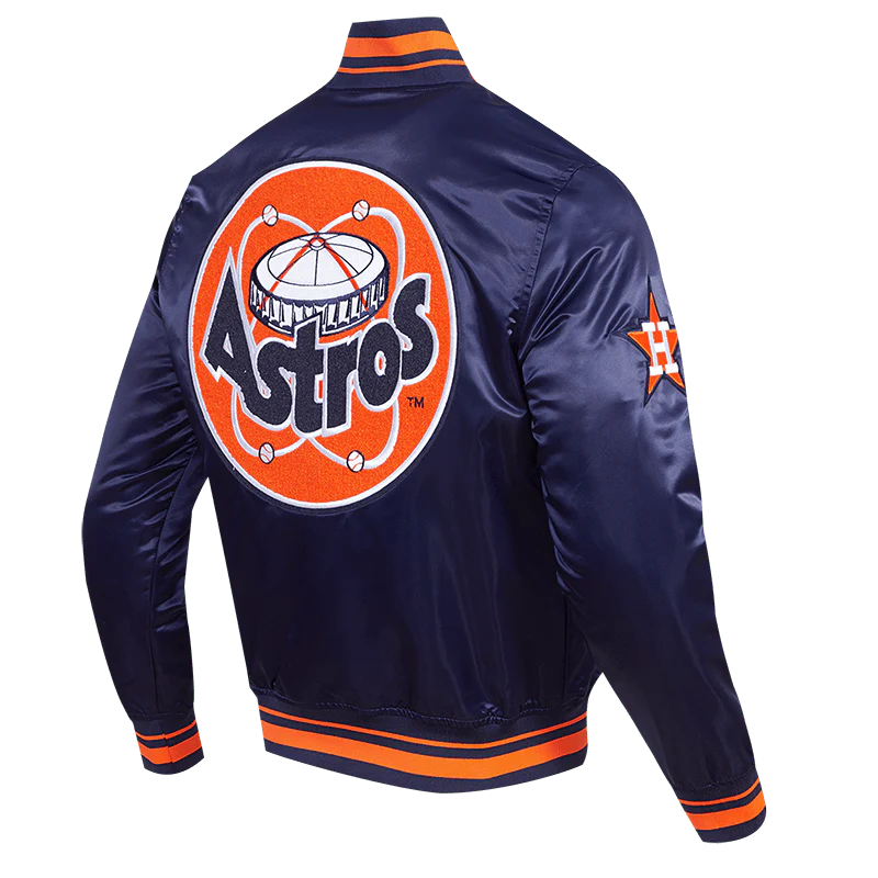MLB HOUSTON ASTROS RETRO CLASSIC MEN'S RIB SATIN JACKET (MIDNIGHT NAVY/ORANGE/ MIDNIGHT) - Image 4