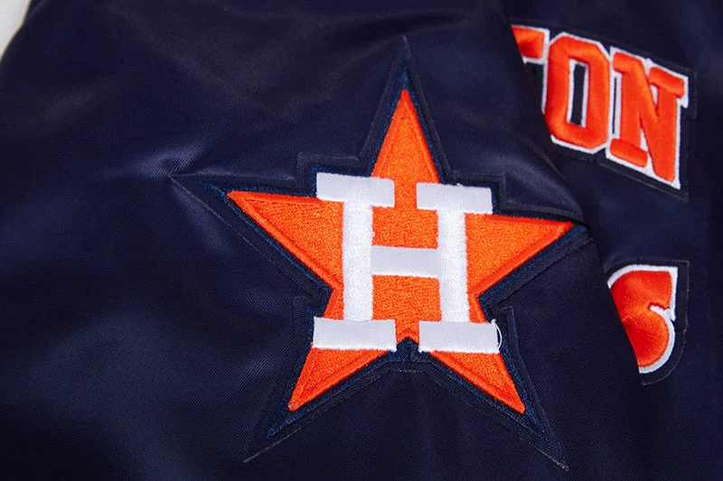 MLB HOUSTON ASTROS RETRO CLASSIC MEN'S RIB SATIN JACKET (MIDNIGHT NAVY/ORANGE/ MIDNIGHT) - Image 7