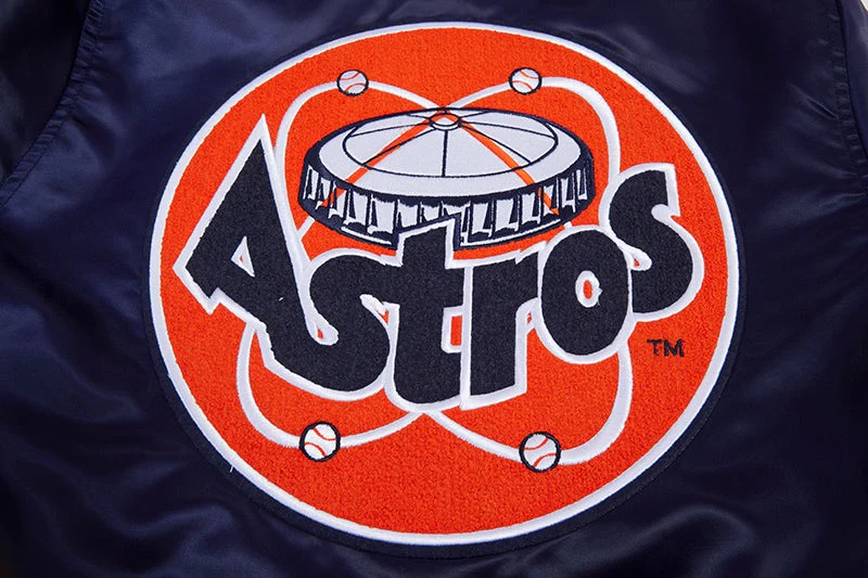 MLB HOUSTON ASTROS RETRO CLASSIC MEN'S RIB SATIN JACKET (MIDNIGHT NAVY/ORANGE/ MIDNIGHT) - Image 9