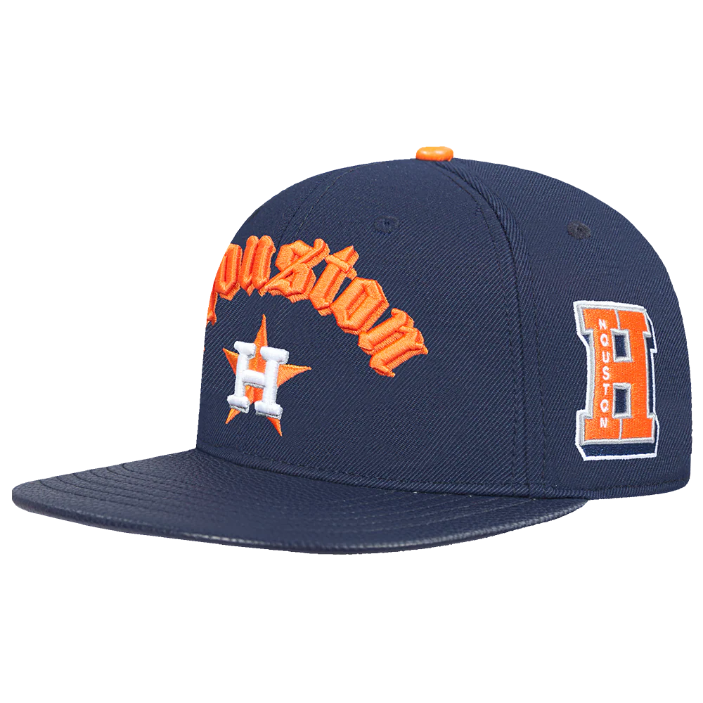 MLB HOUSTON ASTROS OLD ENGLISH UNISEX 6 PANEL LEATHER STRAPBACK (MIDNIGHT NAVY) - Image 2