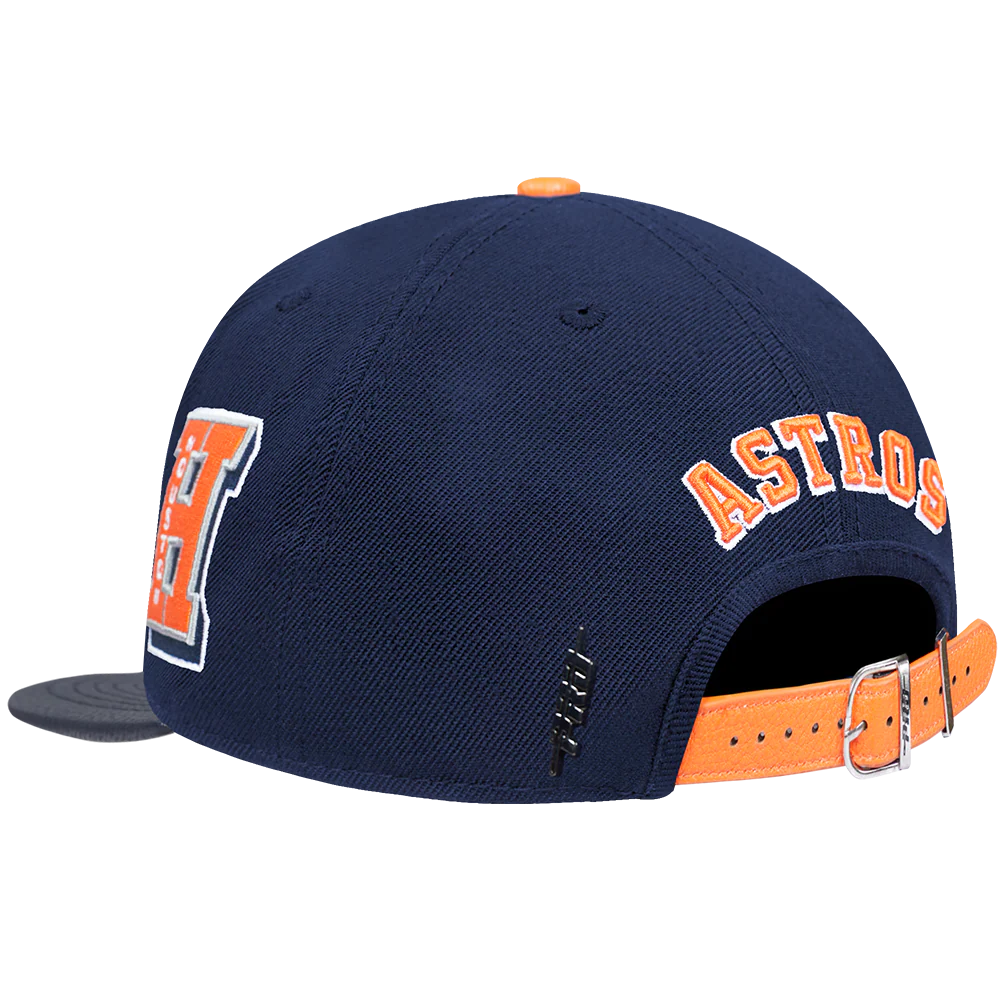 MLB HOUSTON ASTROS OLD ENGLISH UNISEX 6 PANEL LEATHER STRAPBACK (MIDNIGHT NAVY) - Image 3
