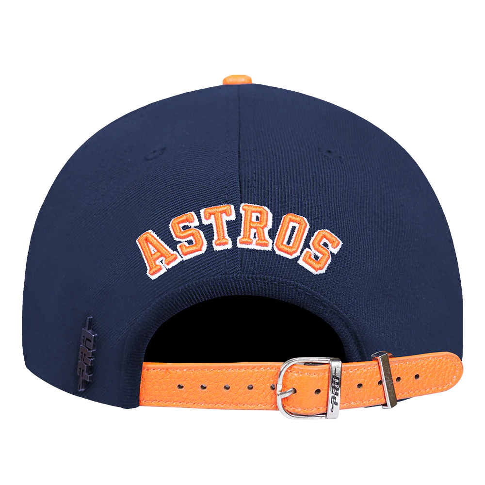 MLB HOUSTON ASTROS OLD ENGLISH UNISEX 6 PANEL LEATHER STRAPBACK (MIDNIGHT NAVY) - Image 4