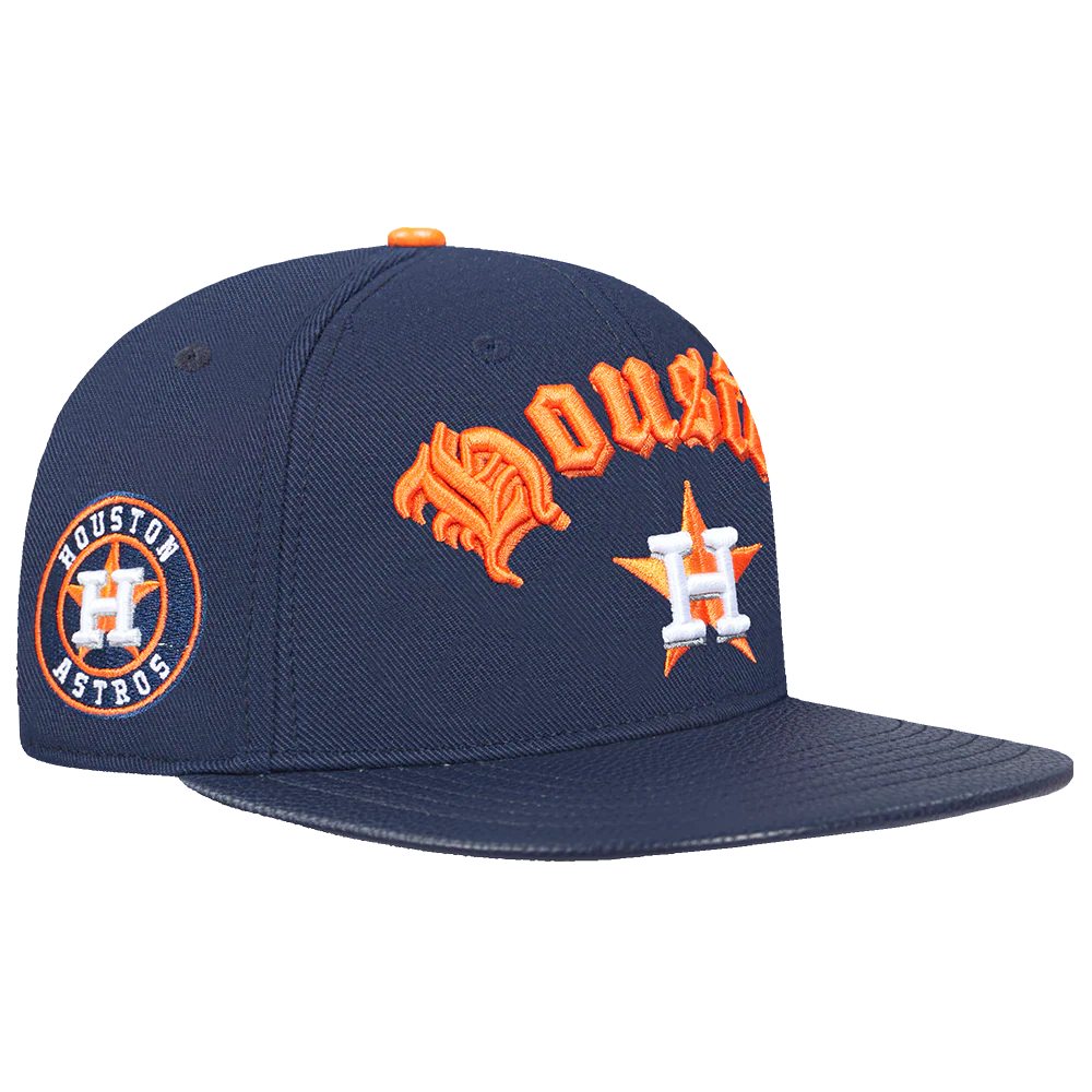 MLB HOUSTON ASTROS OLD ENGLISH UNISEX 6 PANEL LEATHER STRAPBACK (MIDNIGHT NAVY) - Image 5
