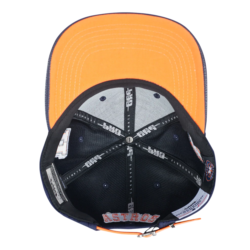 MLB HOUSTON ASTROS OLD ENGLISH UNISEX 6 PANEL LEATHER STRAPBACK (MIDNIGHT NAVY) - Image 6