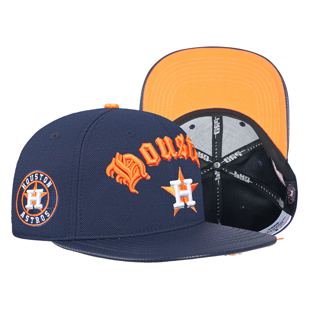 MLB HOUSTON ASTROS OLD ENGLISH UNISEX 6 PANEL LEATHER STRAPBACK (MIDNIGHT NAVY) - Image 7