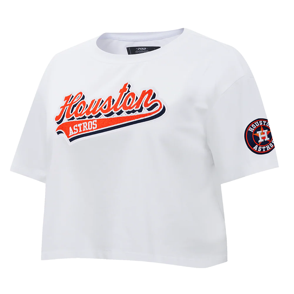 MLB HOUSTON ASTROS SCRIPT TAIL WOMEN'S SINGLE JERSEY BOXY TOP (WHITE) - Image 2
