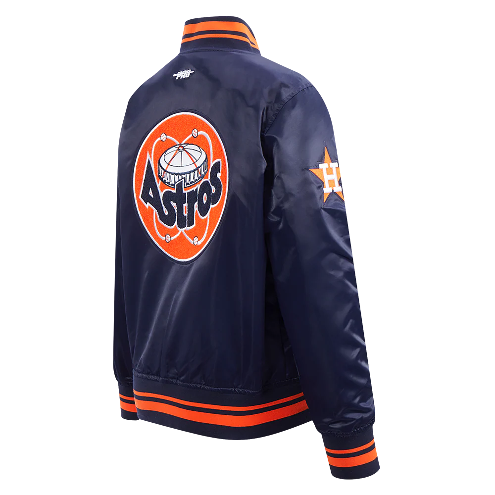 MLB HOUSTON ASTROS RETRO CLASSIC BIG BOYS RIB SATIN JACKET (MIDNIGHT NAVY/ORANGE/MIDNIGHT NAVY) - Image 4