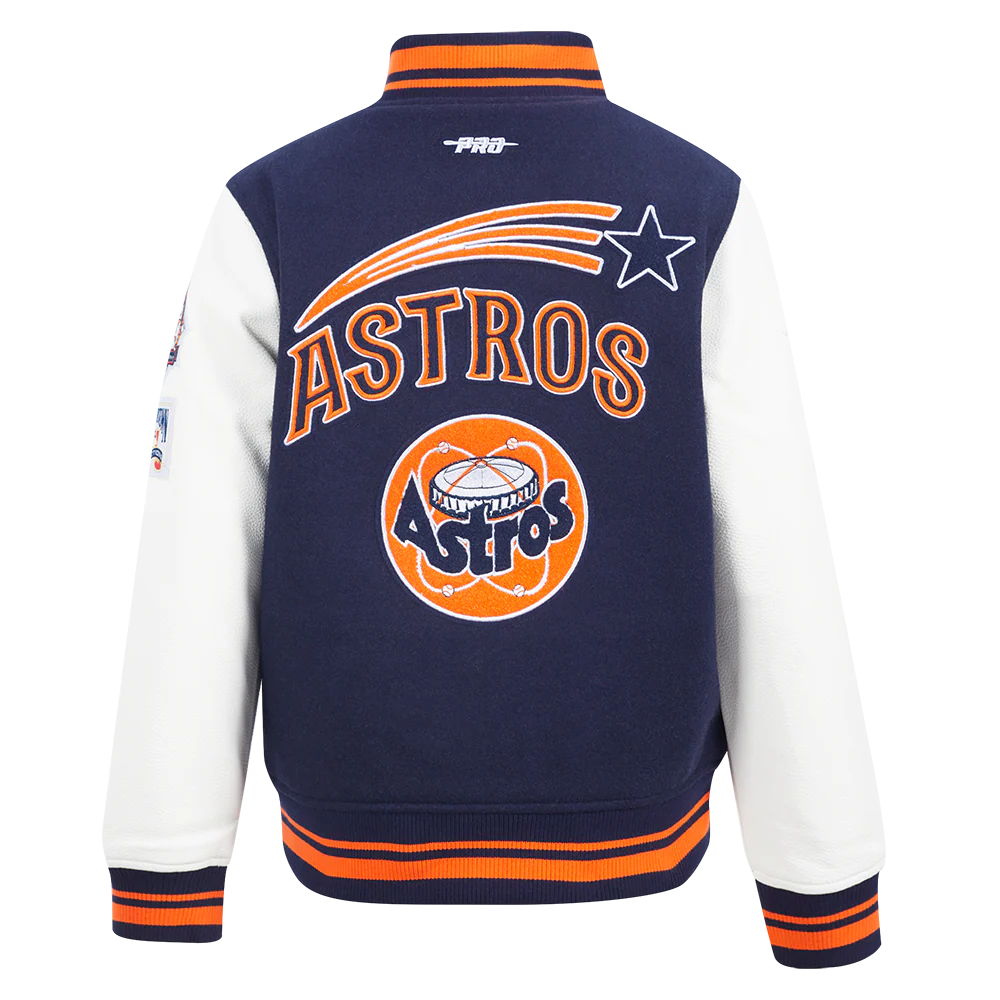 MLB HOUSTON ASTROS RETRO CLASSIC BIG BOYS RIB WOOL VARSITY JACKET (MIDNIGHT NAVY/ORANGE/MIDNIGHT NAVY) - Image 3