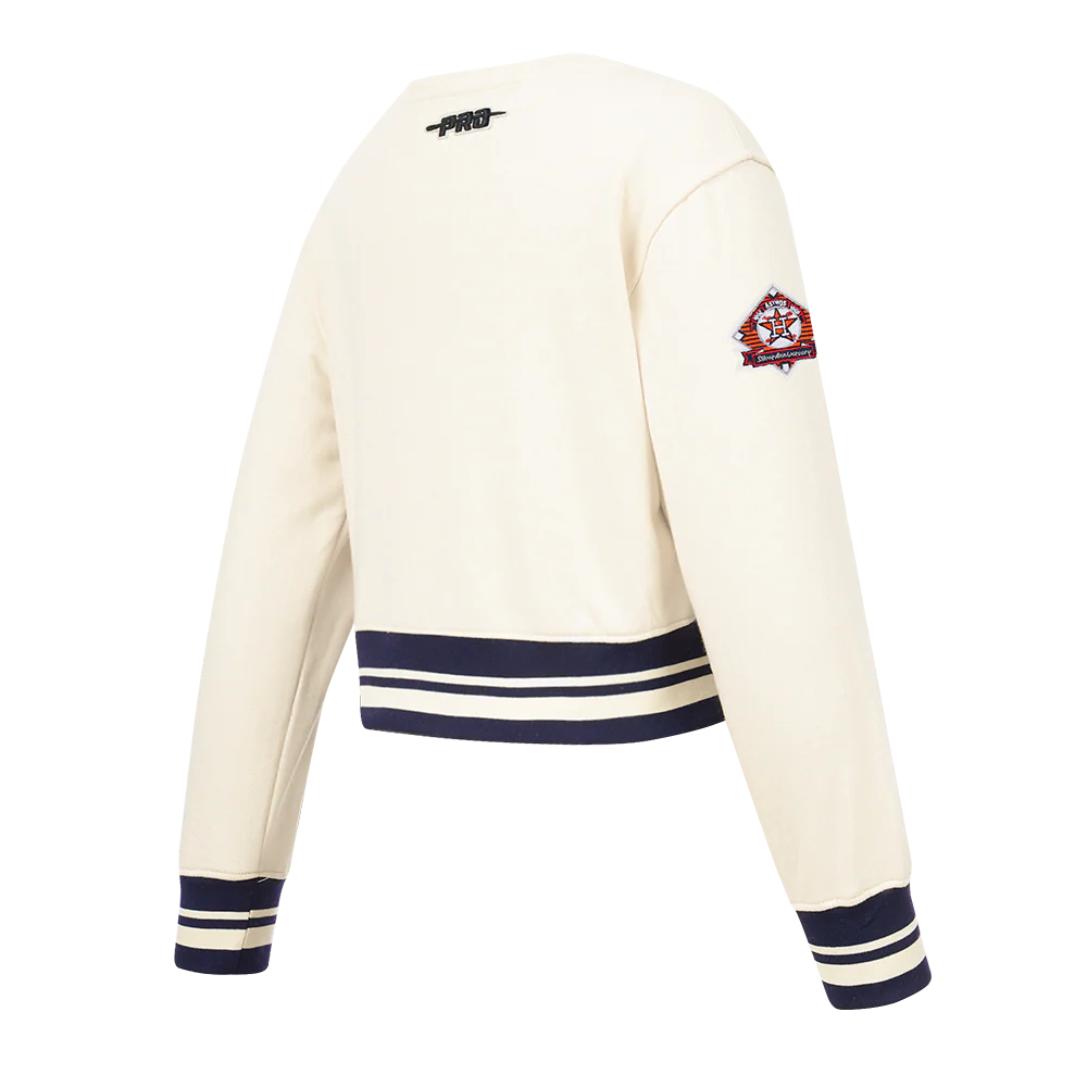 MLB HOUSTON ASTROS RETRO CLASSIC BIG GIRLS RIB FLEECE CREWNECK (EGGSHELL/ MIDNIGHT NAVY) - Image 4