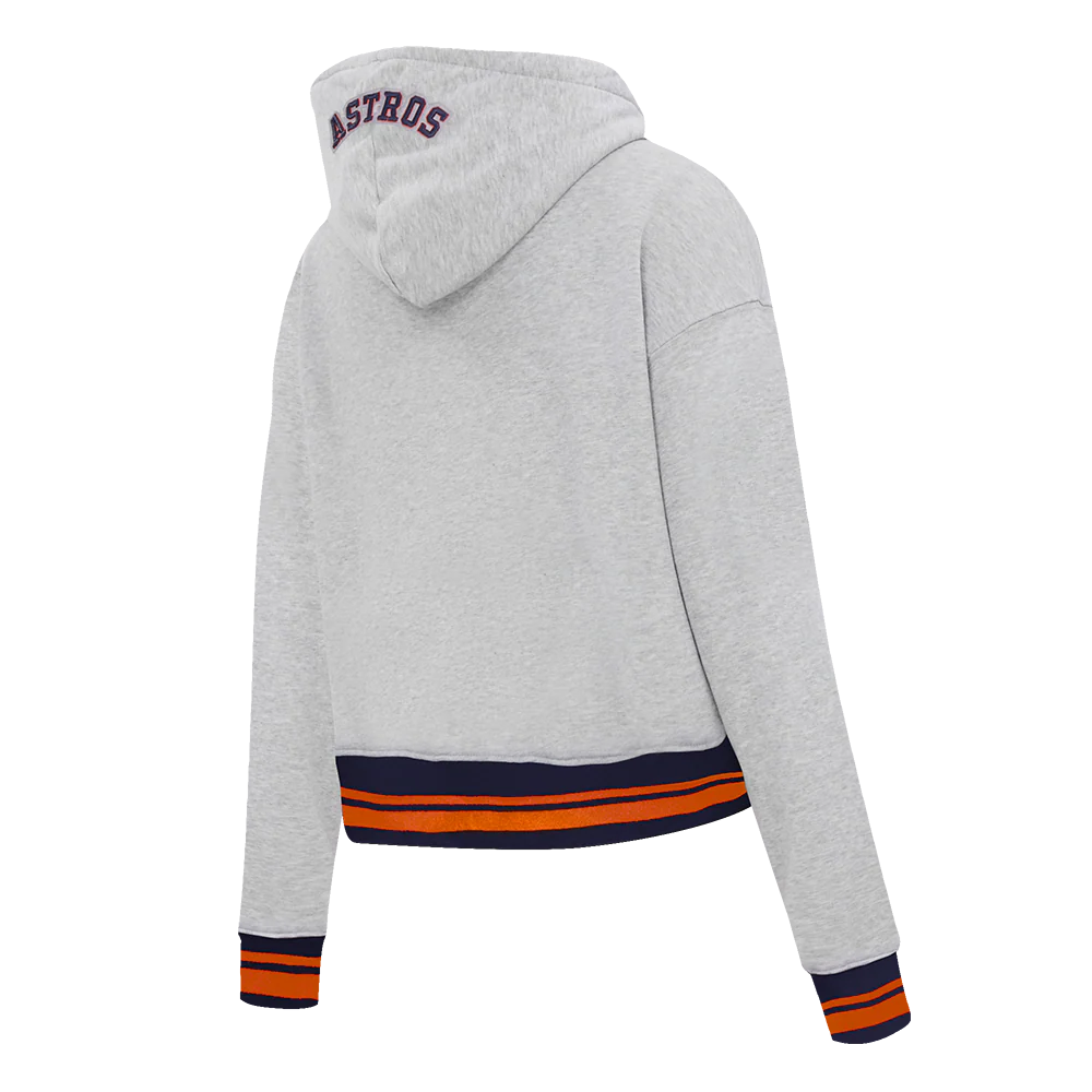 MLB HOUSTON ASTROS SCRIPT TAIL WOMEN'S RIB FLEECE CROPPED PULLOVER HOODIE (HEATHER GREY/MIDNIGHT NAVY/ORANGE) - Image 4