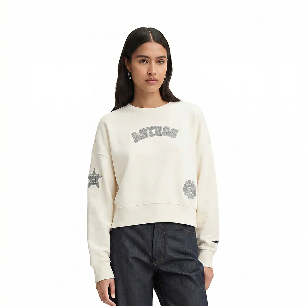 MLB HOUSTON ASTROS REVERSE FRENCH TERRY WOMEN'S FLEECE CREWNECK (EGGSHELL)