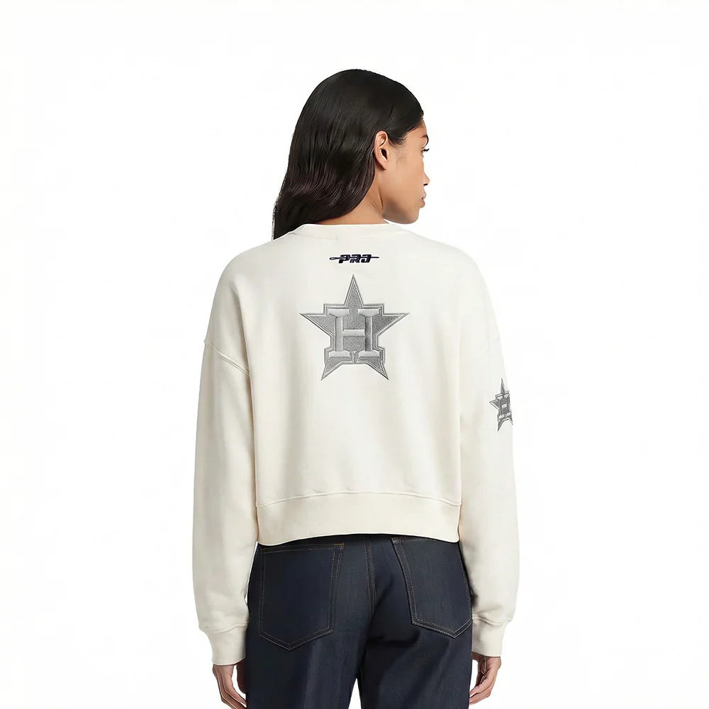 MLB HOUSTON ASTROS REVERSE FRENCH TERRY WOMEN'S FLEECE CREWNECK (EGGSHELL) - Image 2