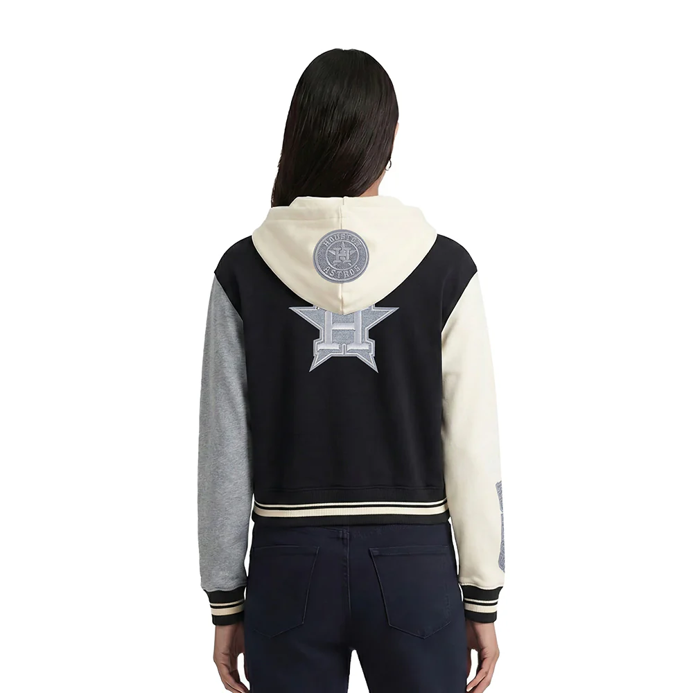 MLB HOUSTON ASTROS REVERSE FRENCH TERRY WOMEN'S COLORBLOCK FLC FZ HOOD (BLACK/GRAY/EGGSHELL) - Image 2