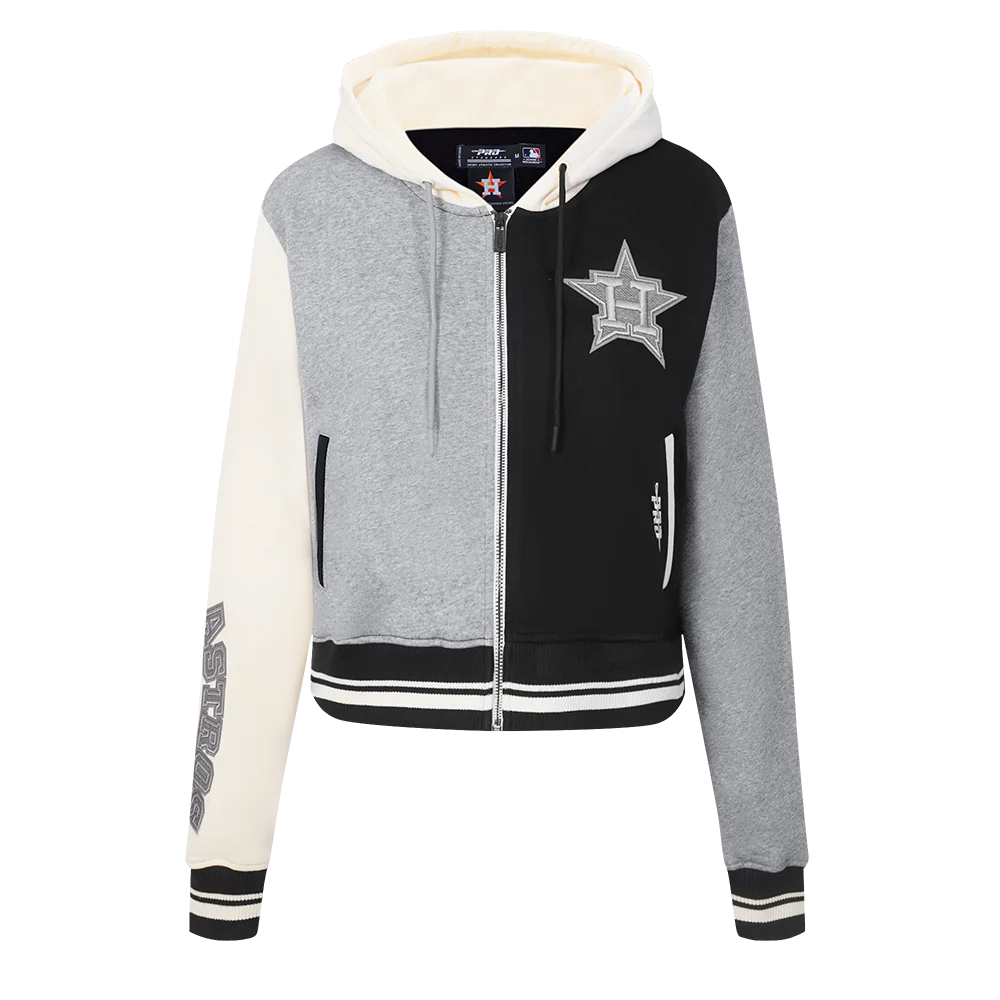 MLB HOUSTON ASTROS REVERSE FRENCH TERRY WOMEN'S COLORBLOCK FLC FZ HOOD (BLACK/GRAY/EGGSHELL) - Image 3