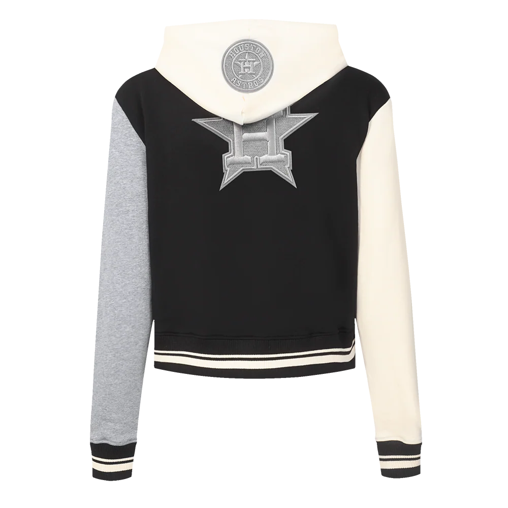 MLB HOUSTON ASTROS REVERSE FRENCH TERRY WOMEN'S COLORBLOCK FLC FZ HOOD (BLACK/GRAY/EGGSHELL) - Image 5