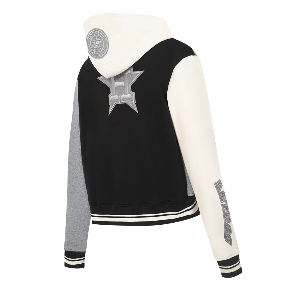 MLB HOUSTON ASTROS REVERSE FRENCH TERRY WOMEN'S COLORBLOCK FLC FZ HOOD (BLACK/GRAY/EGGSHELL) - Image 6