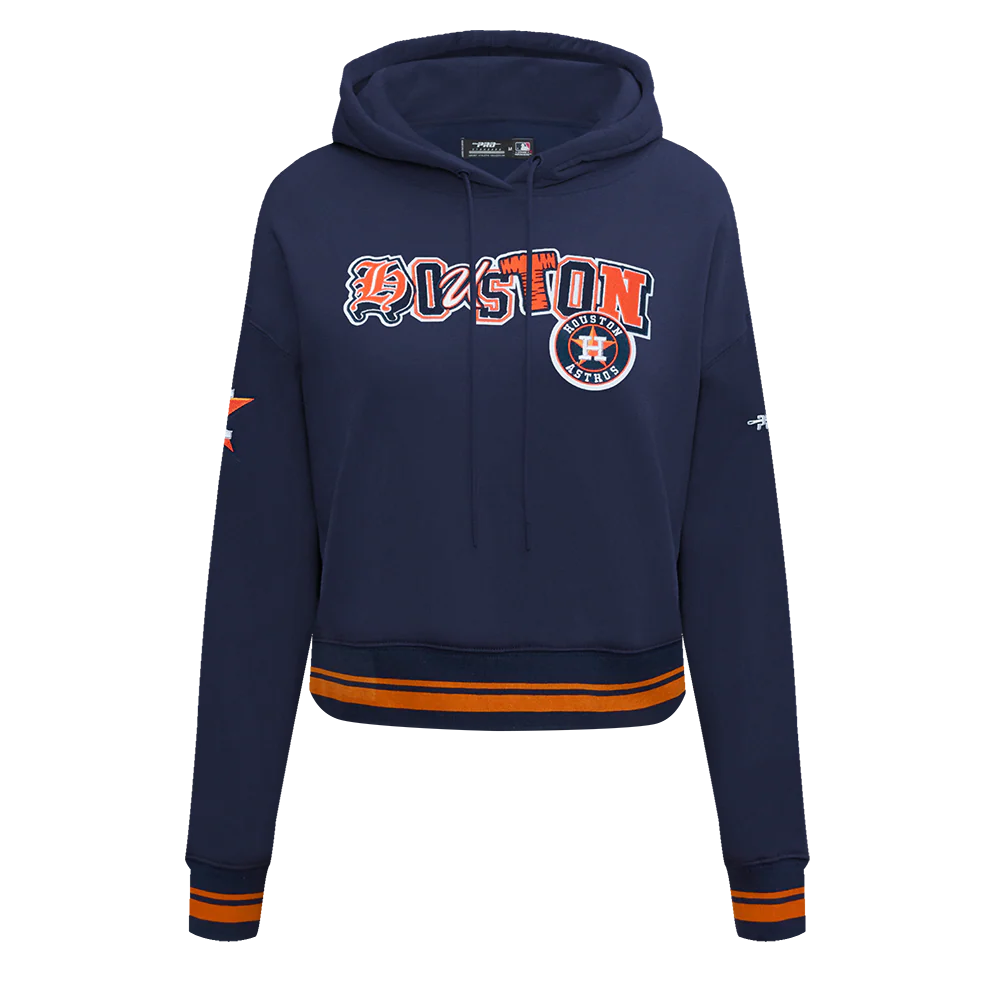 MLB HOUSTON ASTROS CITY RANSOM WOMEN'S RIB FLC CROPPED PO HOODIE (MIDNIGHT NAVY/ORANGE/MIDNIGHT NAVY)