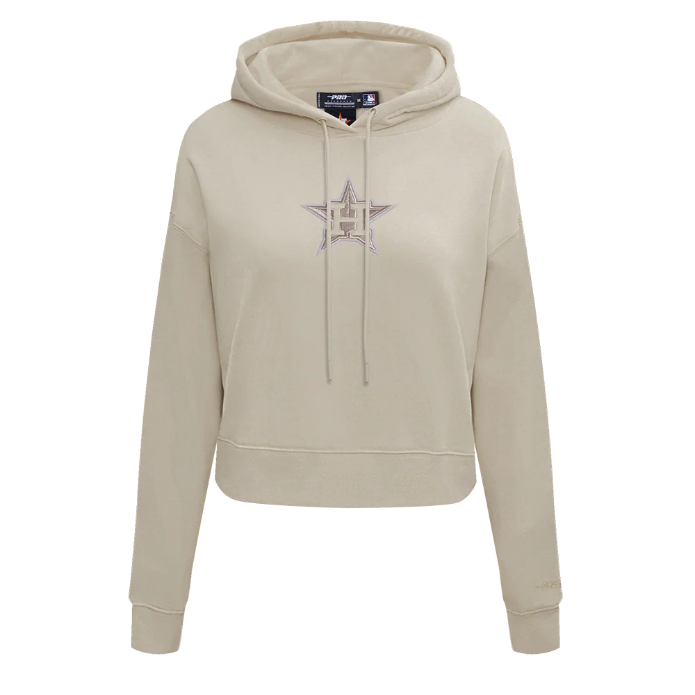 MLB HOUSTON ASTROS NEUTRAL WOMEN'S CROPPED PULLOVER HOODIE (TAUPE)