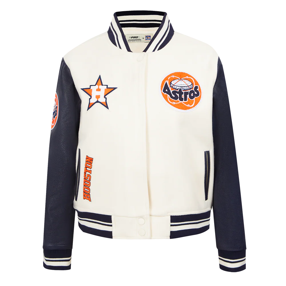 MLB HOUSTON ASTROS RETRO CLASSIC WOMEN'S RIB WOOL VARSITY JACKET (EGGSHELL/ MIDNIGHT NAVY)