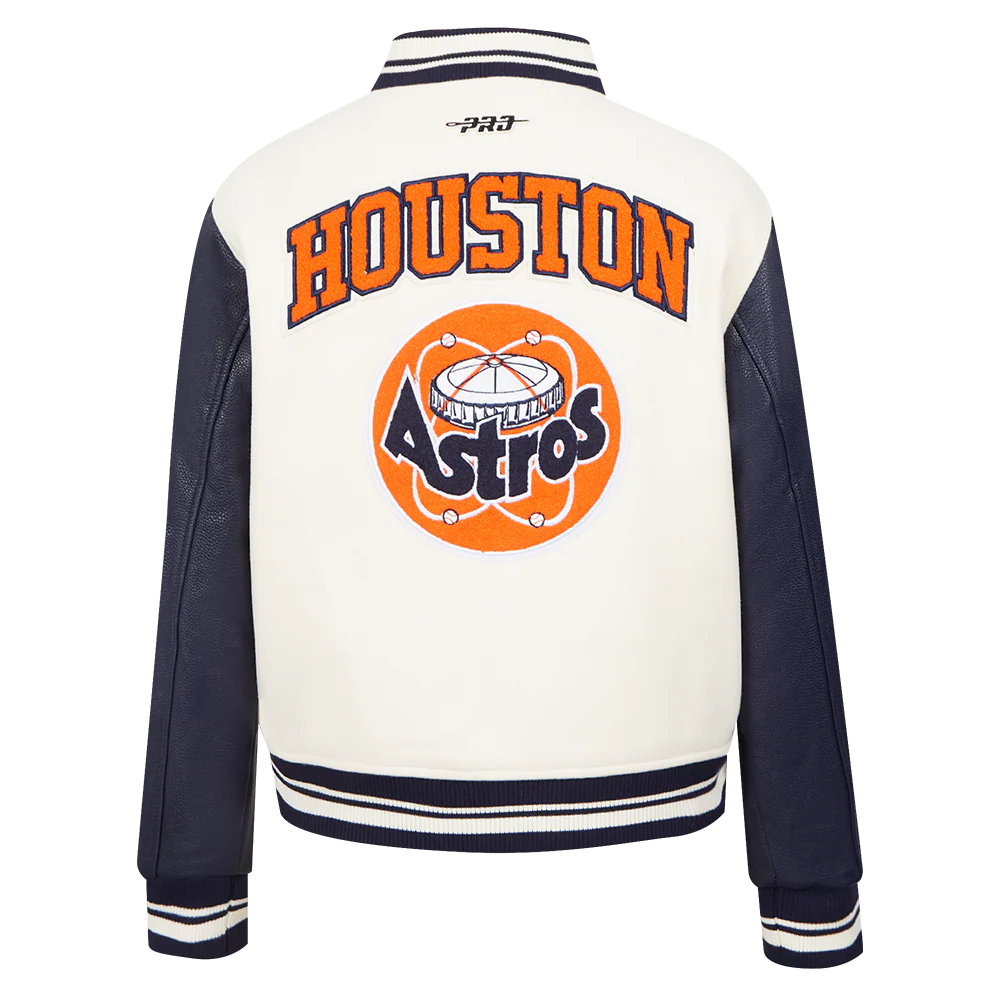 MLB HOUSTON ASTROS RETRO CLASSIC WOMEN'S RIB WOOL VARSITY JACKET (EGGSHELL/ MIDNIGHT NAVY) - Image 3