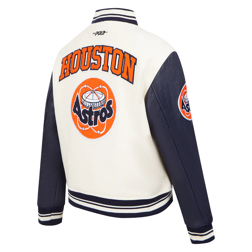 MLB HOUSTON ASTROS RETRO CLASSIC WOMEN'S RIB WOOL VARSITY JACKET (EGGSHELL/ MIDNIGHT NAVY) - Image 4