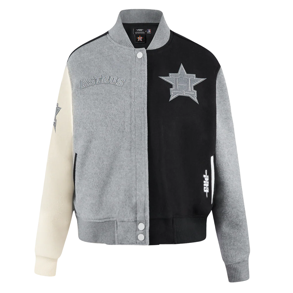 MLB HOUSTON ASTROS REVERSE FRENCH TERRY WOMEN'S WOOL VARSITY JACKET (BLACK/GRAY/EGGSHELL) - Image 3