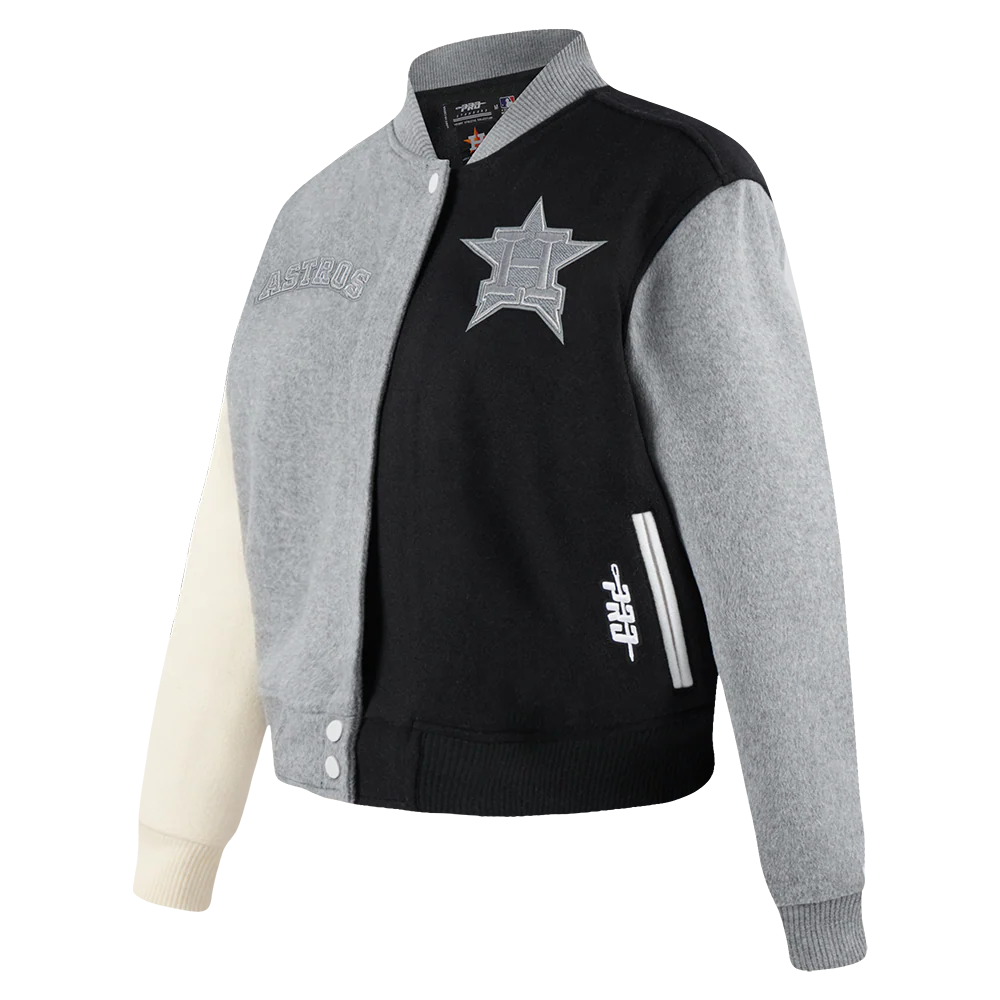 MLB HOUSTON ASTROS REVERSE FRENCH TERRY WOMEN'S WOOL VARSITY JACKET (BLACK/GRAY/EGGSHELL) - Image 6
