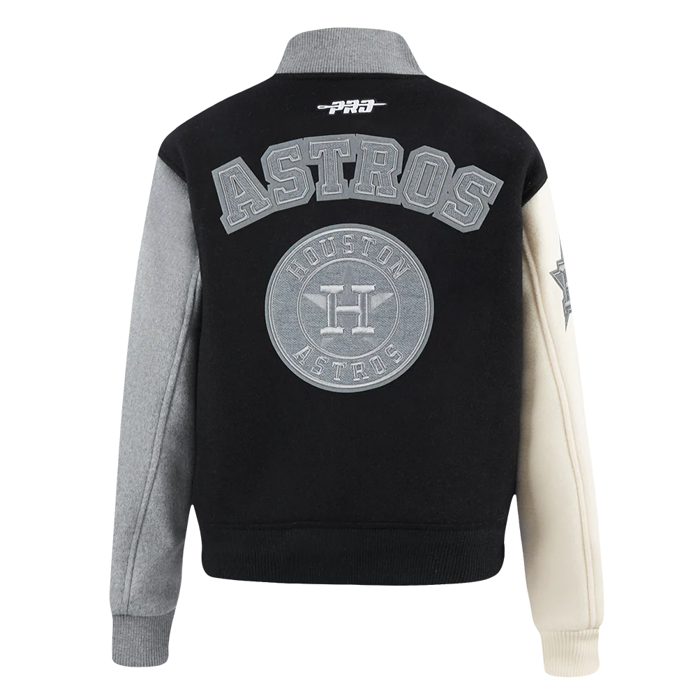 MLB HOUSTON ASTROS REVERSE FRENCH TERRY WOMEN'S WOOL VARSITY JACKET (BLACK/GRAY/EGGSHELL) - Image 7