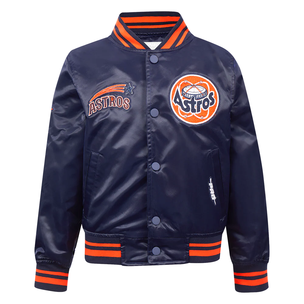 MLB HOUSTON ASTROS RETRO CLASSIC LITTLE BOYS RIB SATIN JACKET (MIDNIGHT NAVY/ORANGE/MIDNIGHT NAVY)