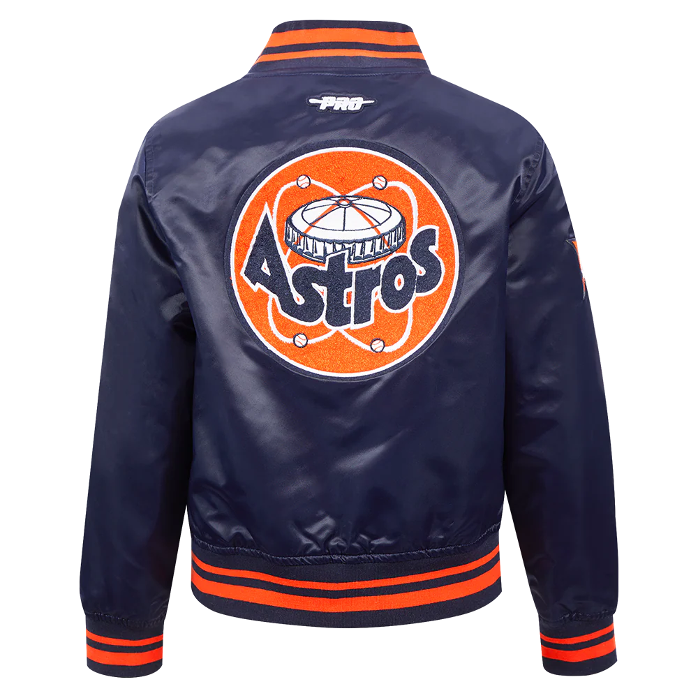 MLB HOUSTON ASTROS RETRO CLASSIC LITTLE BOYS RIB SATIN JACKET (MIDNIGHT NAVY/ORANGE/MIDNIGHT NAVY) - Image 3
