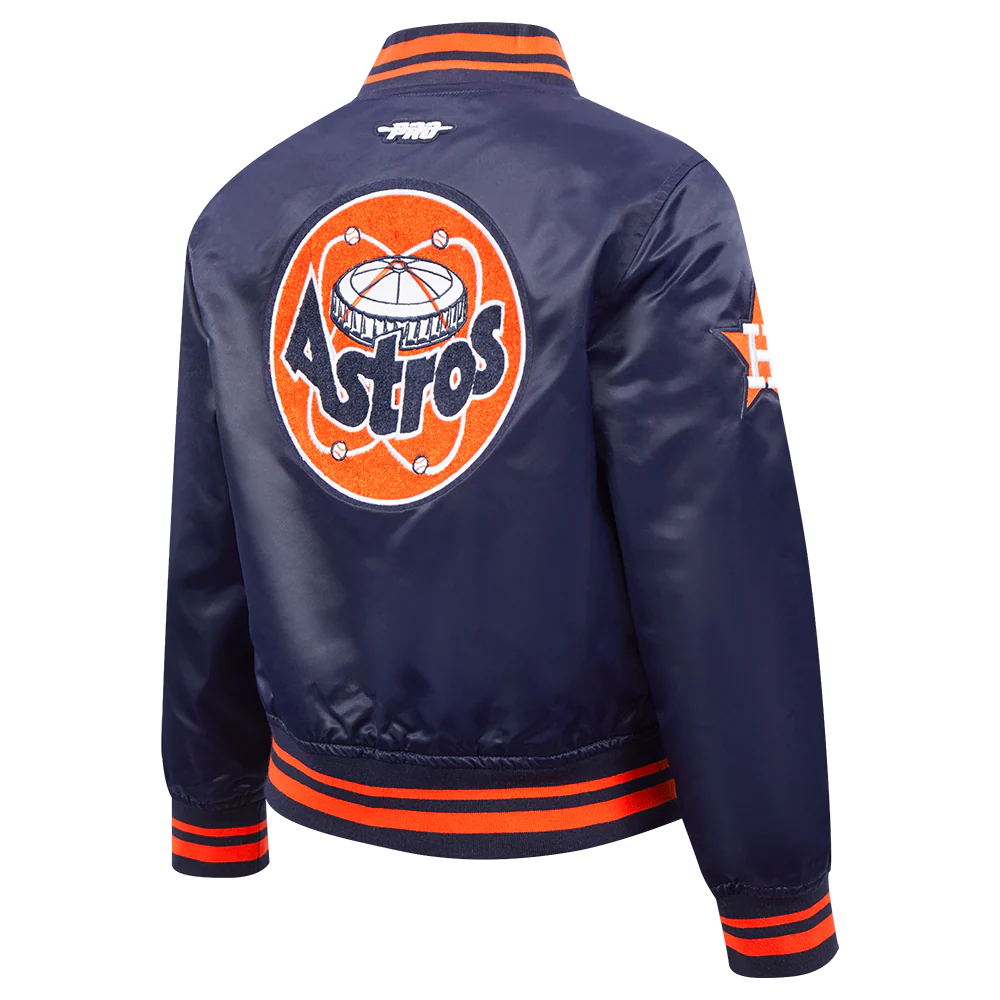 MLB HOUSTON ASTROS RETRO CLASSIC LITTLE BOYS RIB SATIN JACKET (MIDNIGHT NAVY/ORANGE/MIDNIGHT NAVY) - Image 4