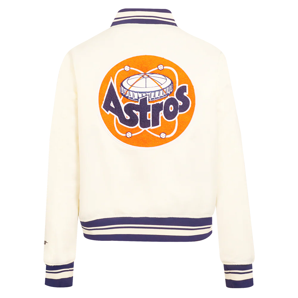 MLB HOUSTON ASTROS RETRO CLASSIC WOMEN'S RIB SATIN JACKET (EGGSHELL/ MIDNIGHT NAVY) - Image 4