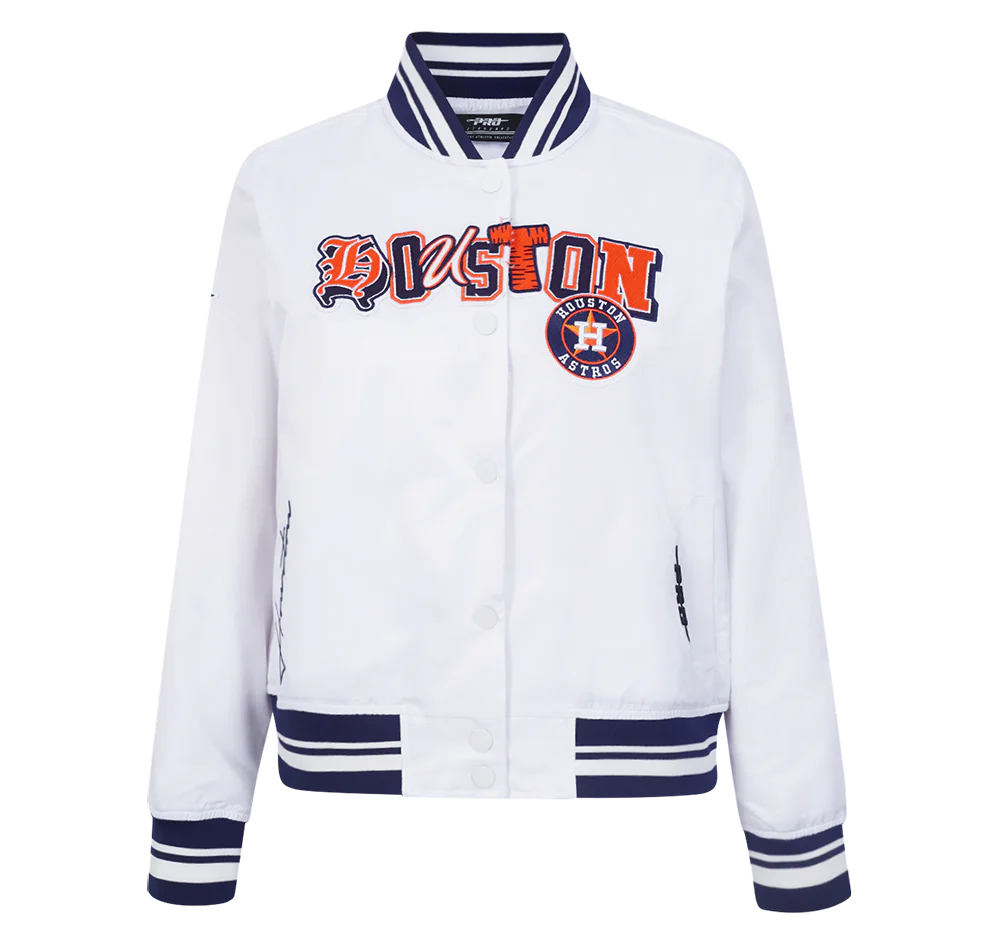 MLB HOUSTON ASTROS CITY RANSOM WOMEN'S RIB SATIN JACKET (WHITE/MIDNIGHT NAVY)