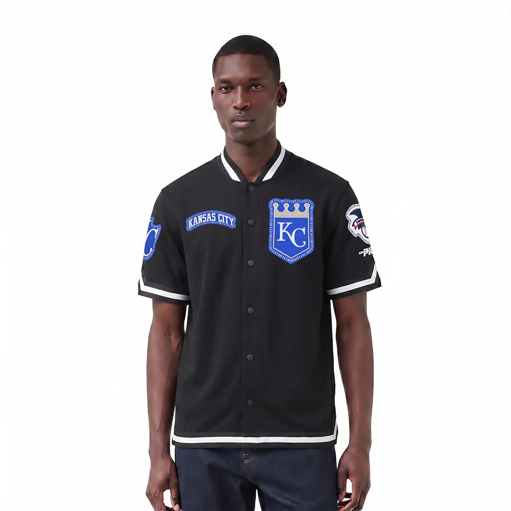 MLB KANSAS CITY ROYALS DIY PICK STITCH MEN'S DK SS JACKET (BLACK)