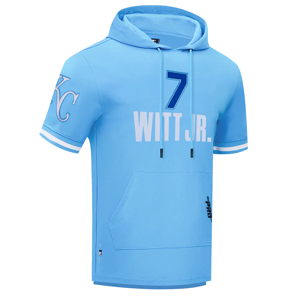 MLB KANSAS CITY ROYALS BOBBY WITT JR. #7 CLASSIC MEN'S SHORT SLEEVE PULLOVER HOODIE (UNIVERSITY BLUE) - Image 3