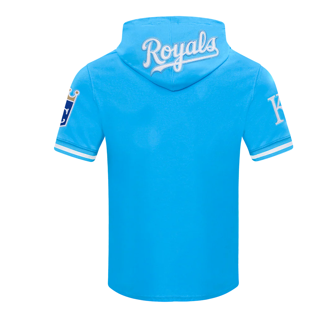MLB KANSAS CITY ROYALS SALVADOR PEREZ #13 CLASSIC MEN'S SHORT SLEEVE PULLOVER HOODIE (UNIVERSITY BLUE) - Image 4