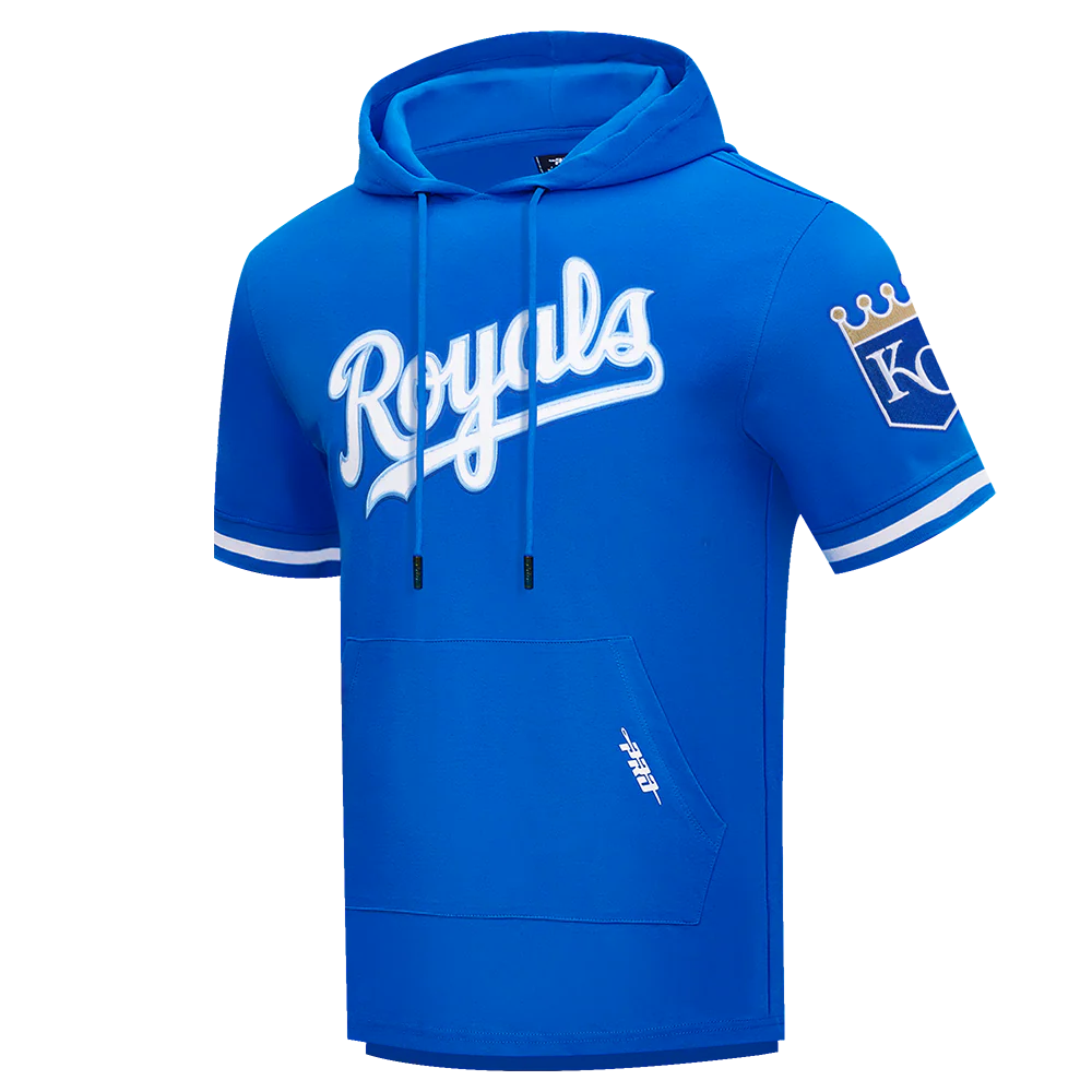 MLB KANSAS CITY ROYALS CLASSIC CHENILLE MEN'S DOUBLE KNIT SHORT SLEEVE PULLOVER HOODIE (ROYAL BLUE) - Image 2