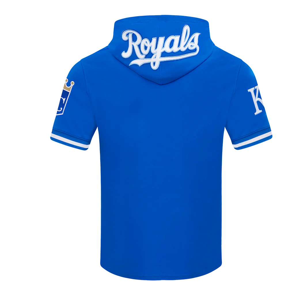 MLB KANSAS CITY ROYALS CLASSIC CHENILLE MEN'S DOUBLE KNIT SHORT SLEEVE PULLOVER HOODIE (ROYAL BLUE) - Image 3