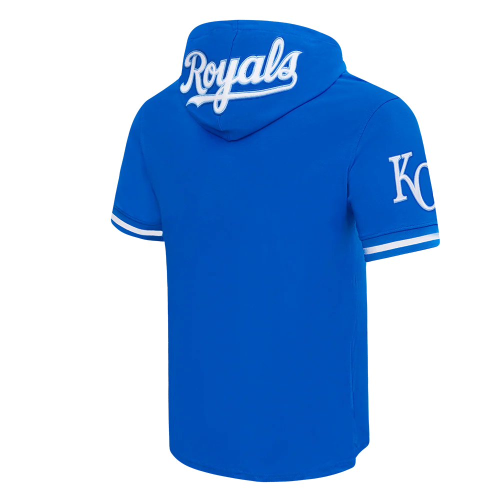 MLB KANSAS CITY ROYALS CLASSIC CHENILLE MEN'S DOUBLE KNIT SHORT SLEEVE PULLOVER HOODIE (ROYAL BLUE) - Image 4