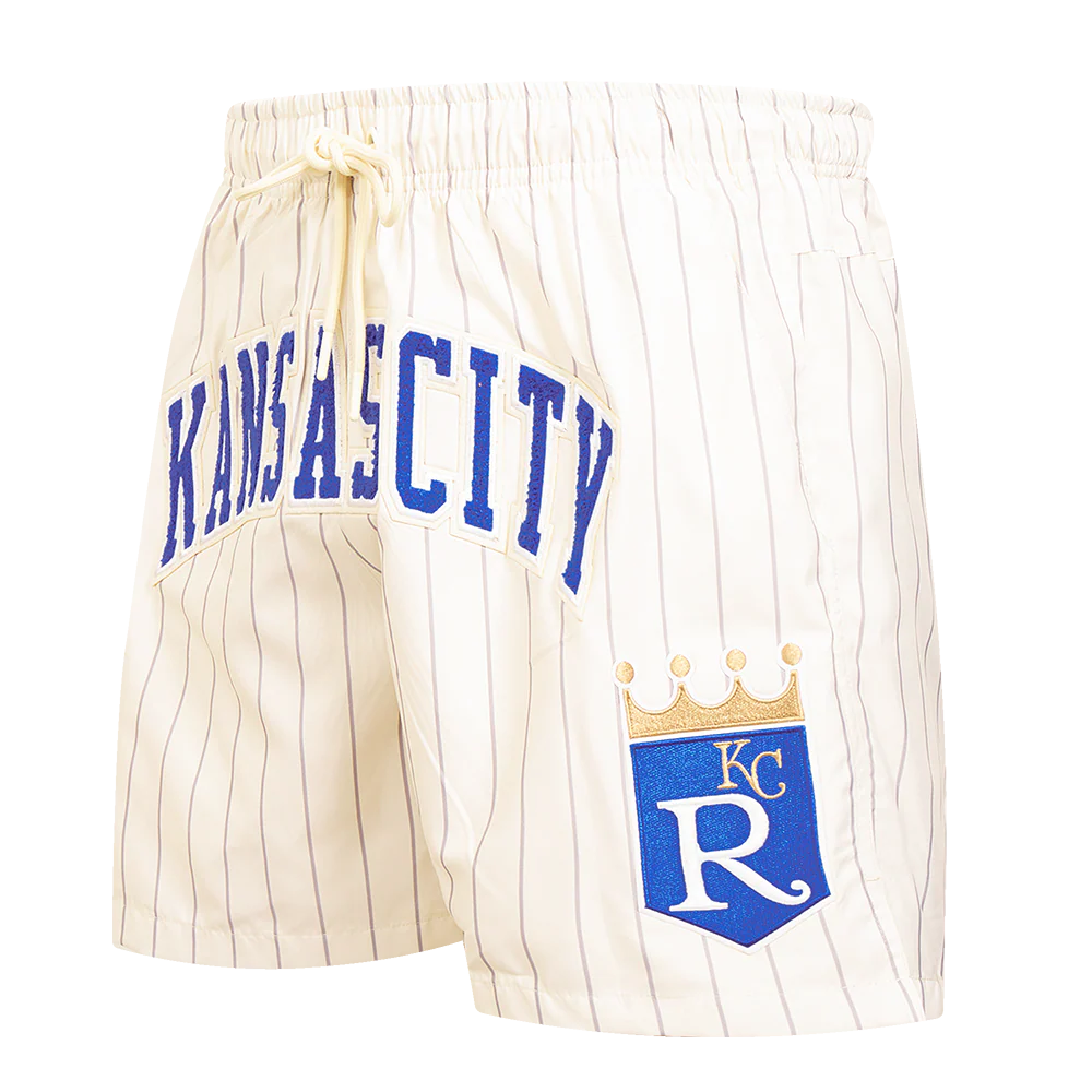 MLB KANSAS CITY ROYALS PINSTRIPE RETRO CLASSIC MEN'S WOVEN SHORT (EGGSHELL/ GREY)