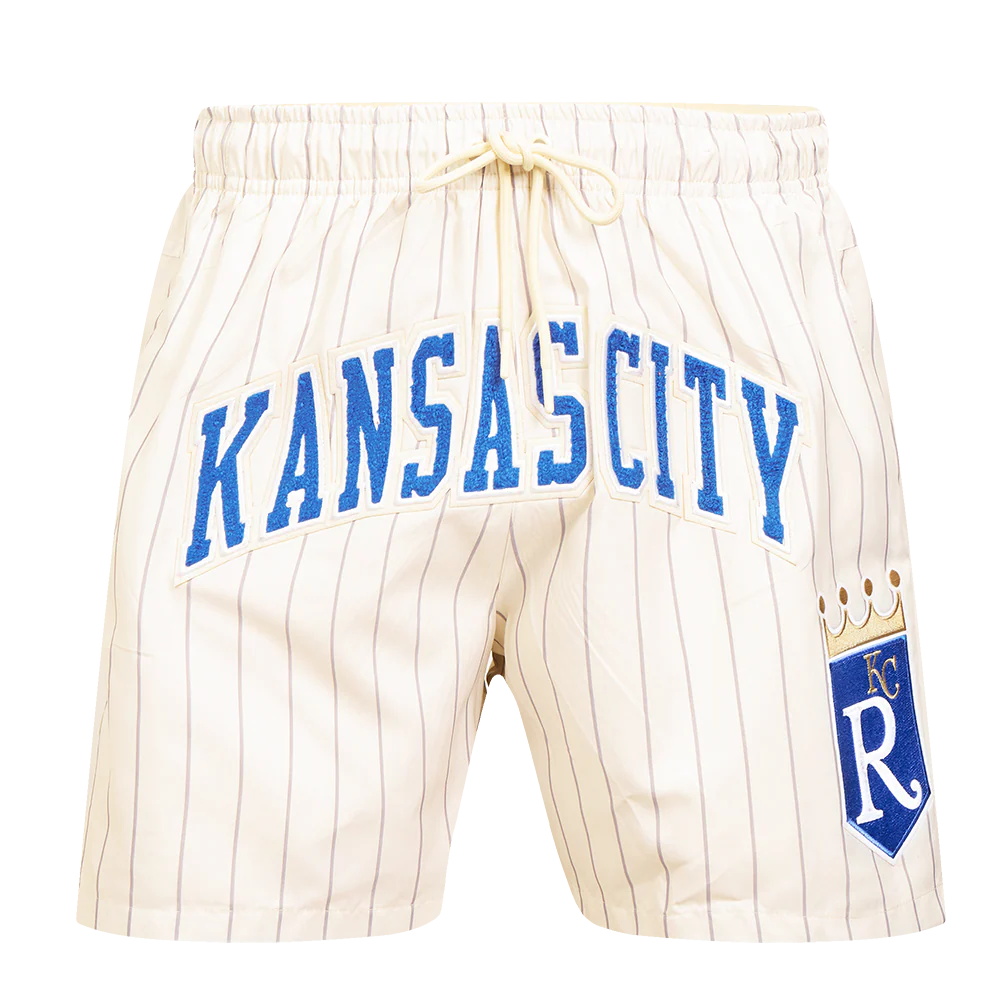 MLB KANSAS CITY ROYALS PINSTRIPE RETRO CLASSIC MEN'S WOVEN SHORT (EGGSHELL/ GREY) - Image 2