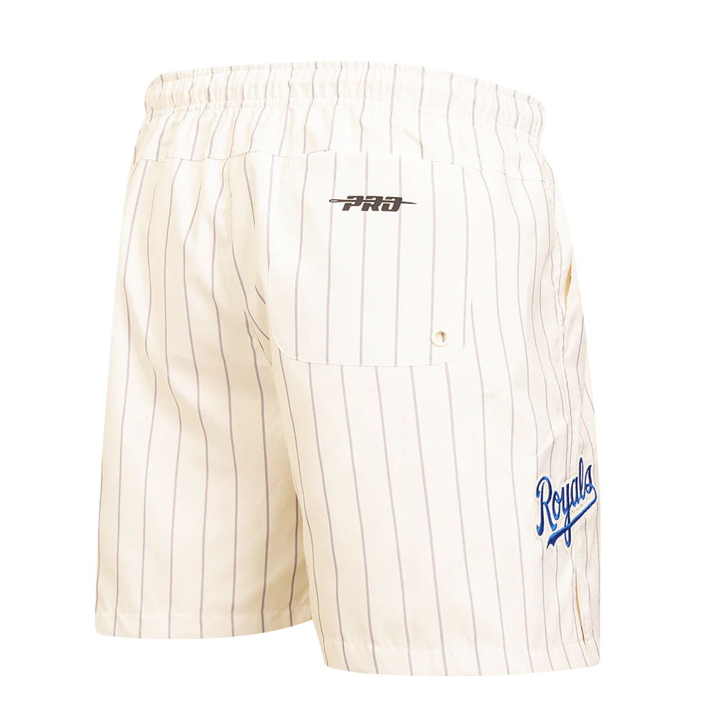 MLB KANSAS CITY ROYALS PINSTRIPE RETRO CLASSIC MEN'S WOVEN SHORT (EGGSHELL/ GREY) - Image 4