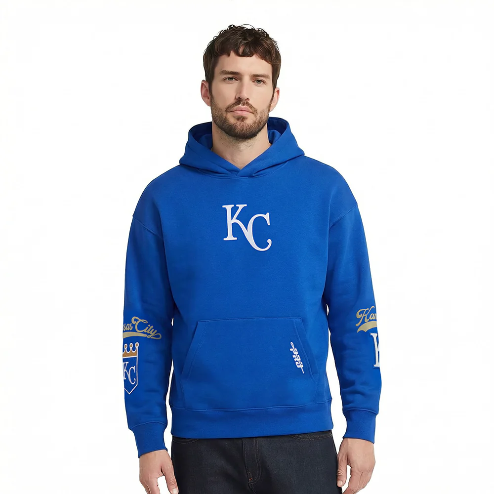 MLB KANSAS CITY ROYALS LIVING LARGE MEN'S DROP SHOULDER FLC PO HOODI (ROYAL BLUE)