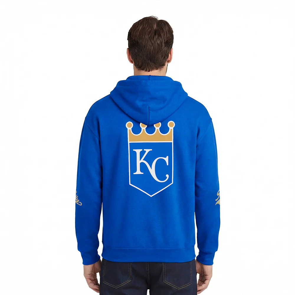 MLB KANSAS CITY ROYALS LIVING LARGE MEN'S DROP SHOULDER FLC PO HOODI (ROYAL BLUE) - Image 2