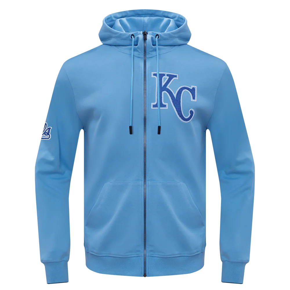 MLB KANSAS CITY ROYALS CLASSIC CHENILLE MEN'S FULL ZIP PULLOVER HOODIE (UNIVERSITY BLUE)