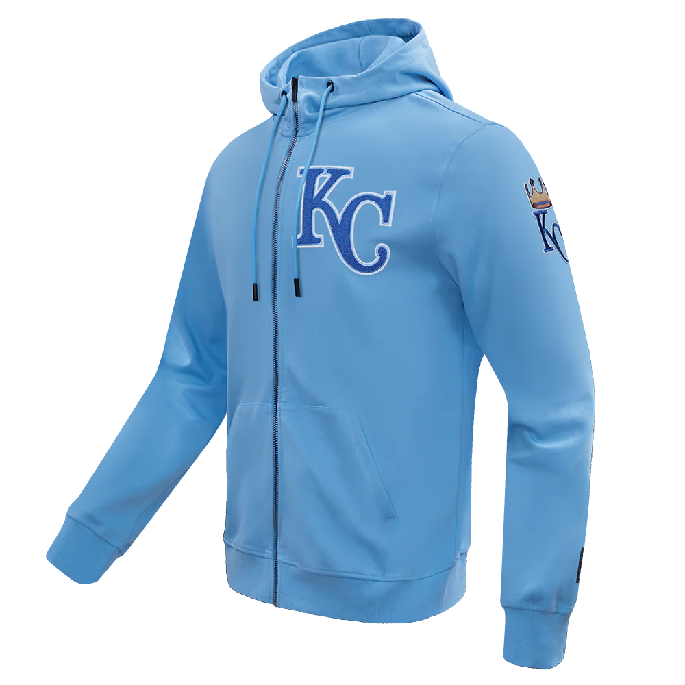 MLB KANSAS CITY ROYALS CLASSIC CHENILLE MEN'S FULL ZIP PULLOVER HOODIE (UNIVERSITY BLUE) - Image 2